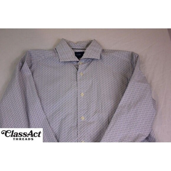 Eton Shirt Mens Blue Slim Geometric Print Cotton Long Sleeve Button Up 16.5 42 L - Picture 1 of 7
